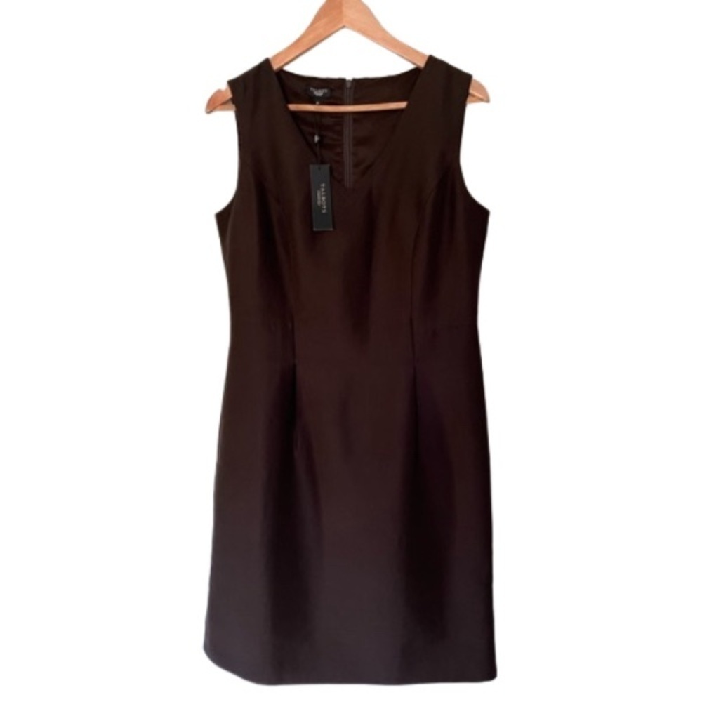 Talbots Petites Brown Cotton Silk Sheath Stitching Detail V-Neck Sz 8 fits 6 NWT